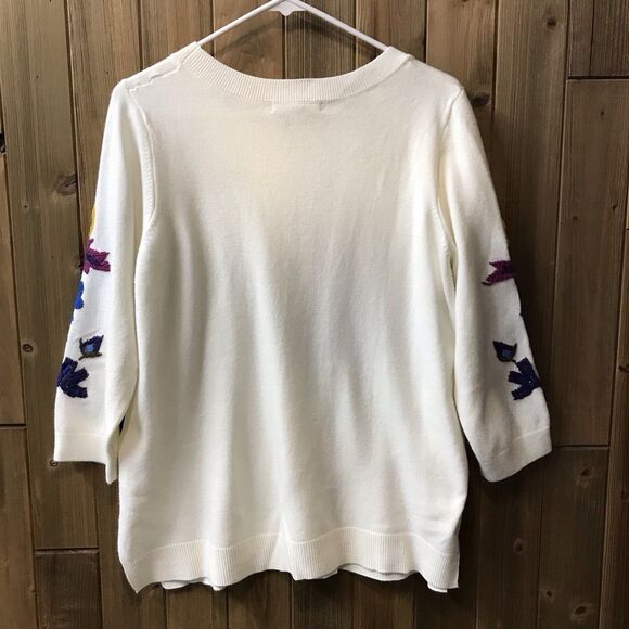 Jessica London Womens Sweater Ivory w/ Embroidered Floral Sleeves Size 14/16 - Picture 3 of 13